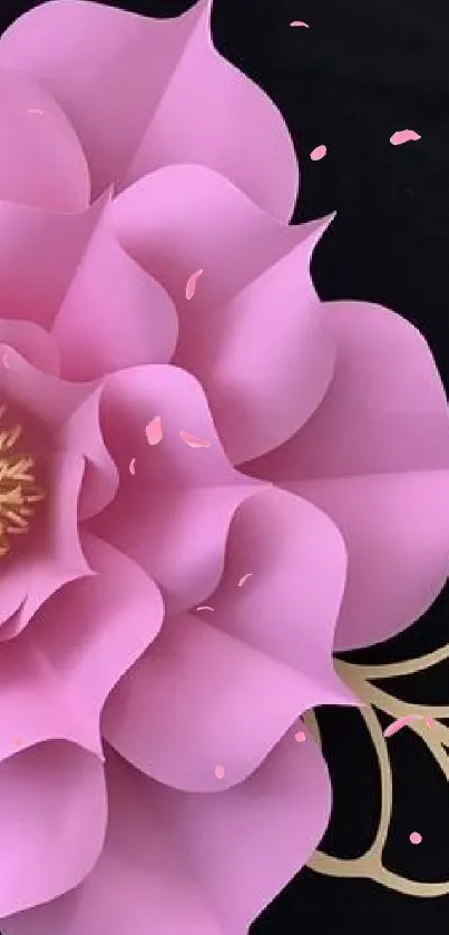 Pink 3D paper flower on black background wallpaper.