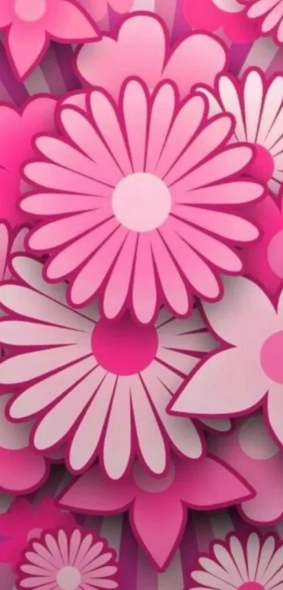 Vibrant pink floral wallpaper with blooming flowers.