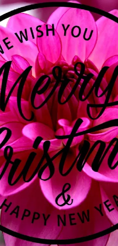 Merry Christmas text with pink flower background.