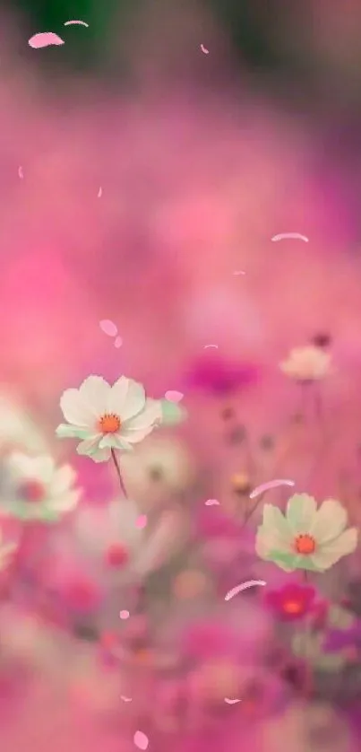 Dreamy pink floral wallpaper with soft blossoms.