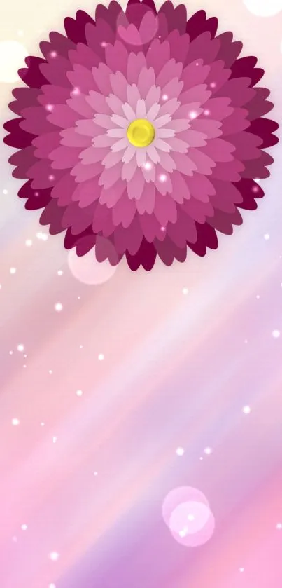 Pink floral wallpaper with a central bright flower and pastel background.