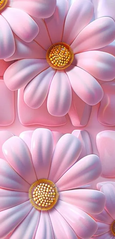 Pink floral wallpaper with blooming daisies.