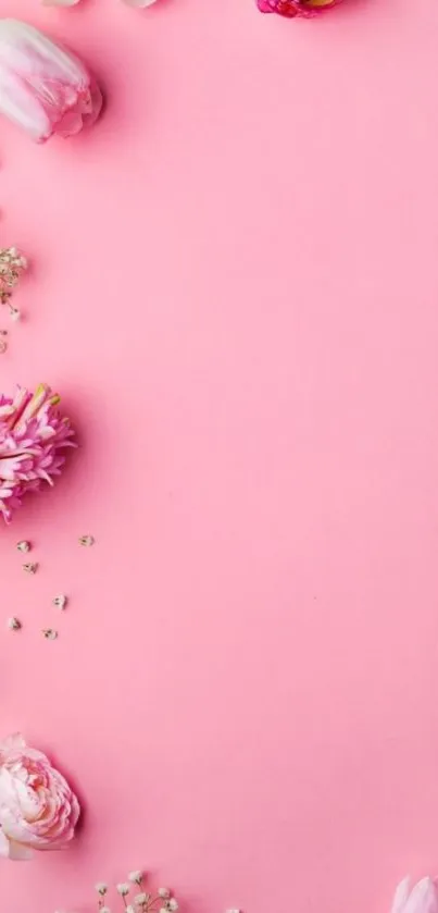 Pink floral wallpaper with delicate flowers.