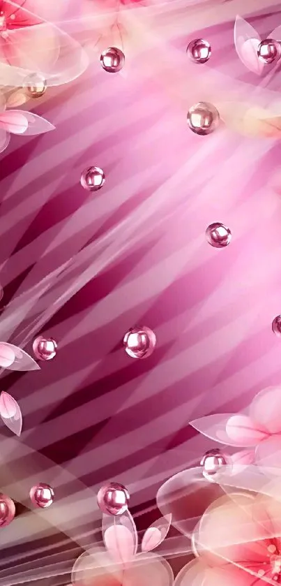 Pink and floral mobile wallpaper with water droplets