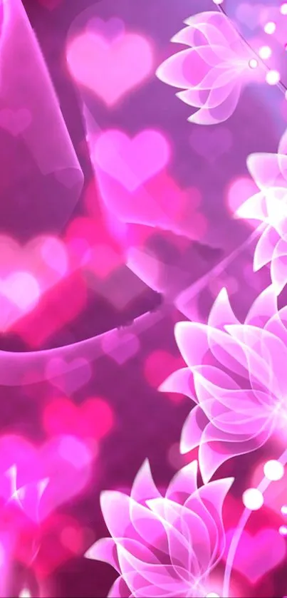 Pink floral hearts and flowers mobile wallpaper, romantic design.