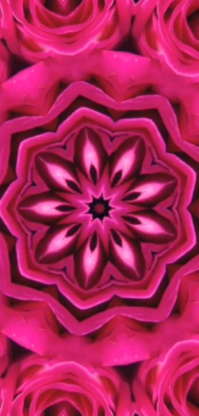 Pink floral kaleidoscope wallpaper for mobile devices.