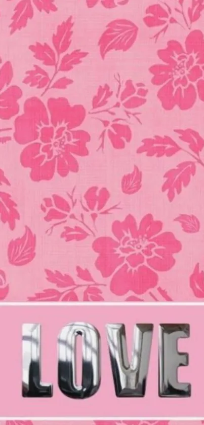 Pink floral wallpaper with love-themed design and elegant rose patterns.