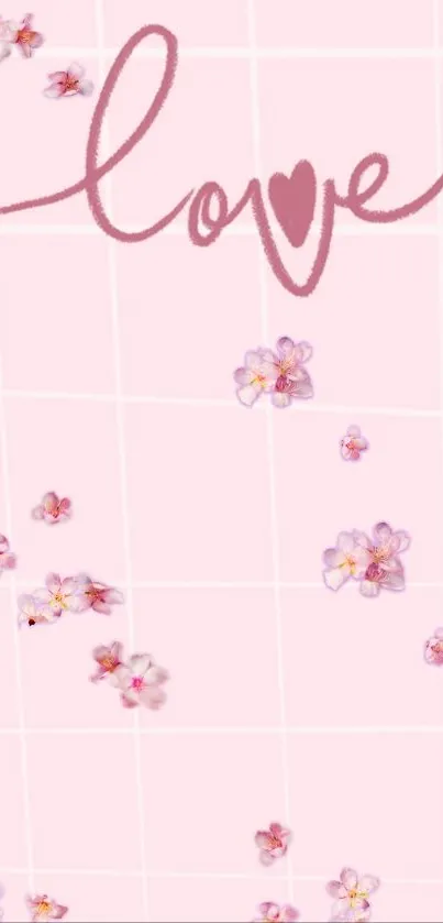 Elegant pink floral wallpaper with love text.