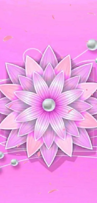 Pink floral geometric wallpaper with 3D effect.