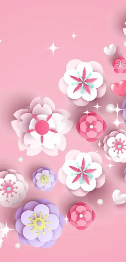 Pink and white paper flower mobile wallpaper.