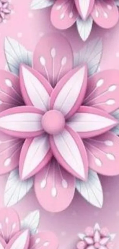 Pink floral mobile wallpaper with 3D design and pastel background.