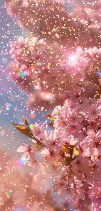 A stunning pink cherry blossom wallpaper with shimmering glitter and soft hues.