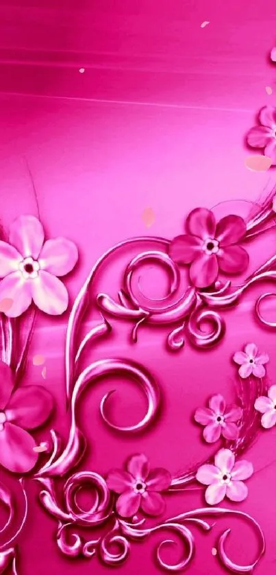 Vibrant pink floral swirl phone wallpaper.