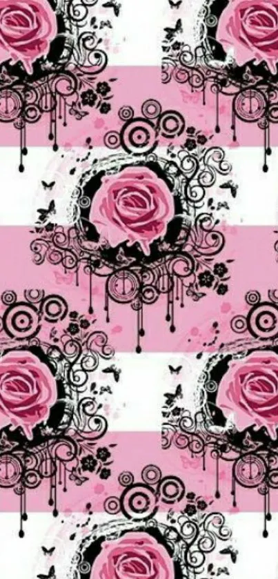 Pink roses and vintage patterns mobile wallpaper.