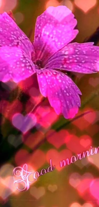 Pink flower with good morning text overlay