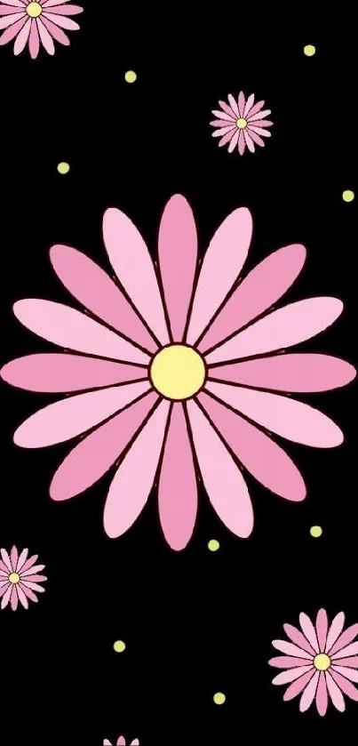 Pink flowers on a black background wallpaper.