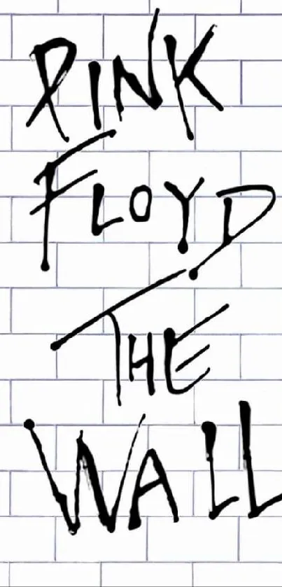 Pink Floyd The Wall album art with white brick background on mobile wallpaper.