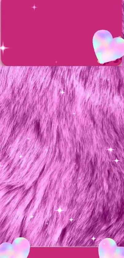 Pink fur wallpaper with heart accents, perfect for phones.