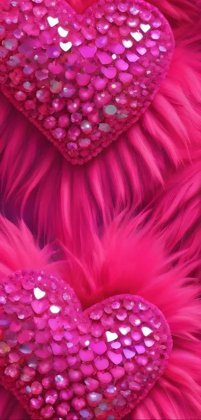 Vibrant pink furry heart pattern wallpaper.