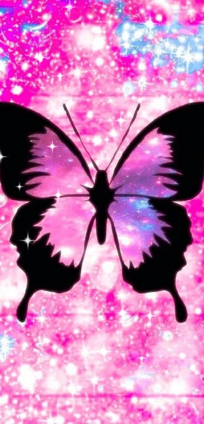 Pink butterfly galaxy wallpaper with vibrant, sparkly design.