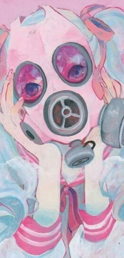 Artistic pink gas mask wallpaper for mobile.