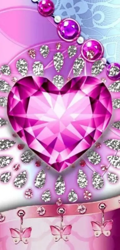 Pink gemstone heart with sparkling jewels wallpaper.