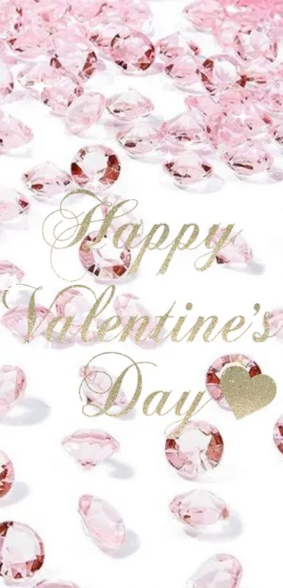 Pink gemstone Valentine's Day wallpaper with gold text.