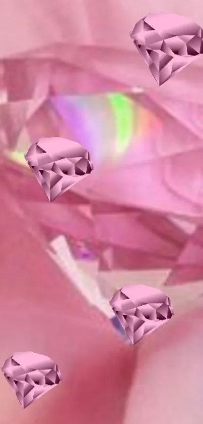 Pink gemstone mobile wallpaper with shining diamonds and pastel hues.