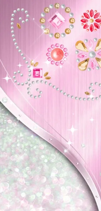 Elegant pink wallpaper with gemstones and sparkles.