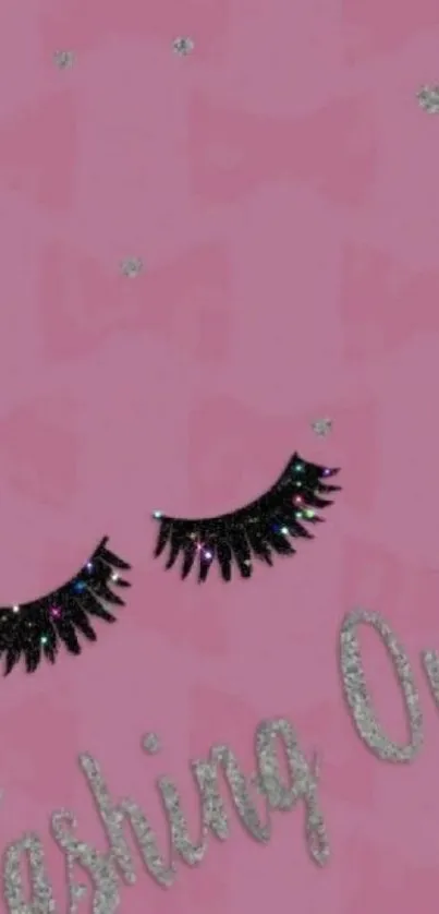 Chic pink wallpaper with glittering lashes and sparkling accents.