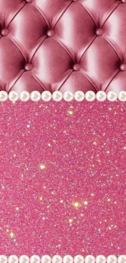 Pink tufted leather with glitter and pearls mobile wallpaper.