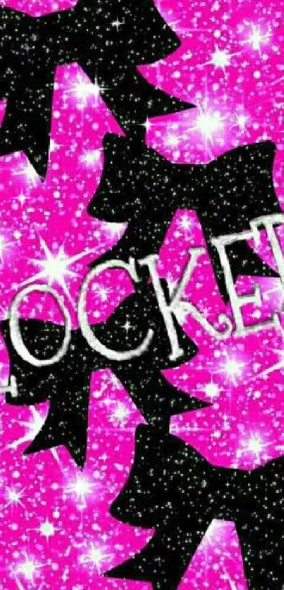 Black bows on pink glittery background with stars and 'locked' text.