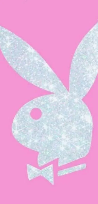 Pink background with glittery bunny silhouette.