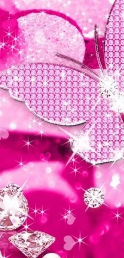 Glamorous pink butterfly with diamond accents wallpaper.