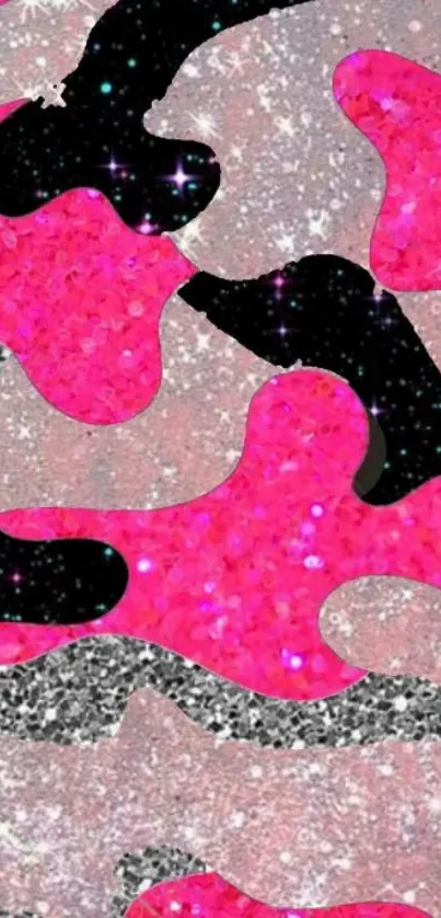 Vibrant pink glitter camo pattern background.