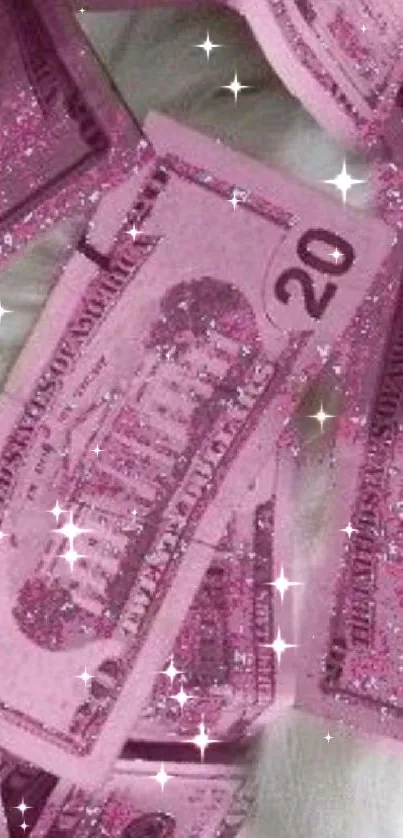 Pink glitter dollar bills scattered stylishly.