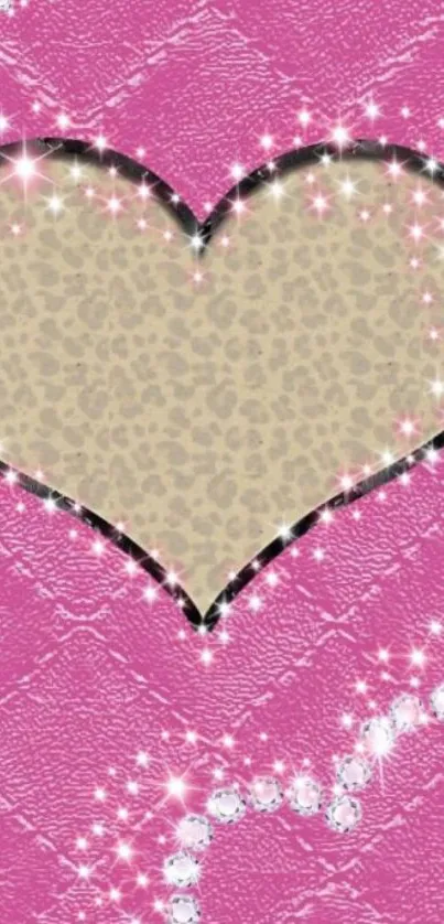 Pink glitter heart mobile wallpaper with leather texture.