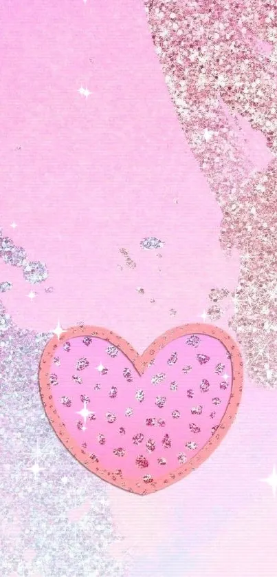 Pink glitter heart wallpaper with sparkles.