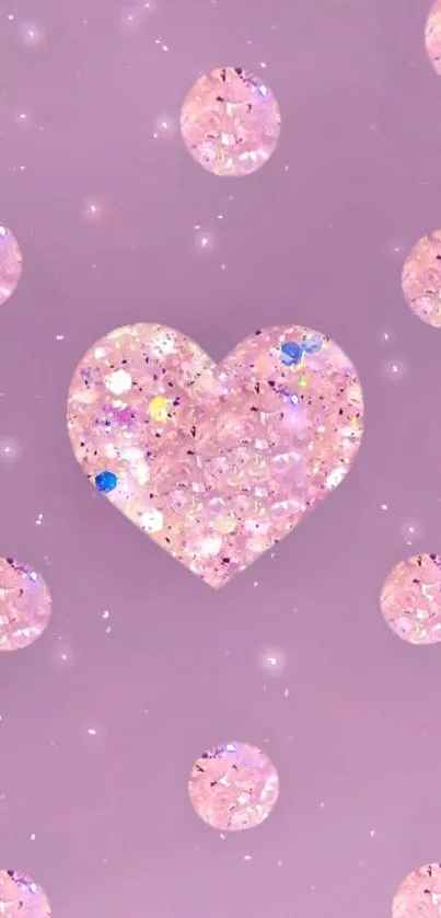 Pink glitter heart design wallpaper with soft pastel tones.