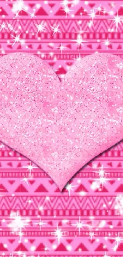 Pink glitter heart wallpaper with a vibrant background and sparkling details.