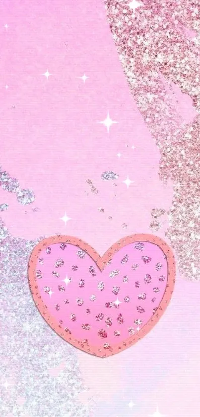 Pink glittery heart wallpaper for mobile.