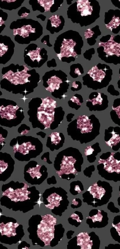 Pink glitter leopard pattern wallpaper with black accents