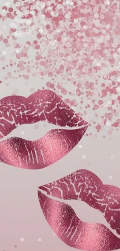 Sparkling pink lips with glitter background in stylish wallpaper design.