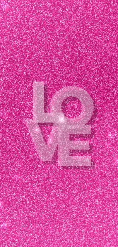 Pink glitter wallpaper with the word LOVE.