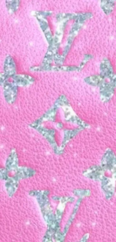 Pink glitter pattern wallpaper with silver accents.