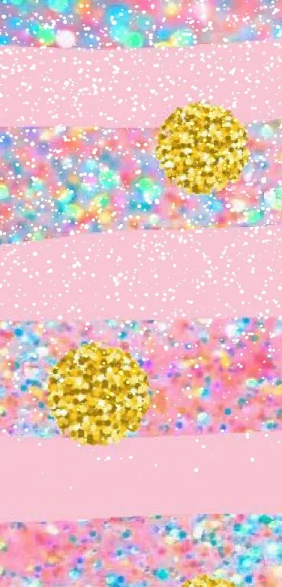 Pink glitter wallpaper with gold accents and vibrant sparkle effect.