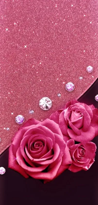 Elegant pink glitter rose mobile wallpaper with sparkling accents.