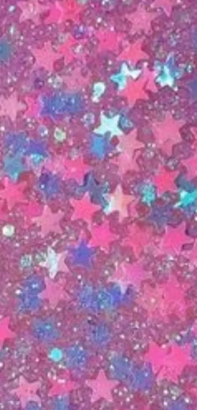 Vibrant pink glitter star phone wallpaper.