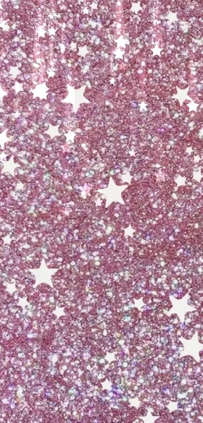 Pink glitter wallpaper with star patterns.