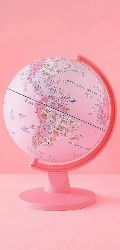 Pink globe mobile wallpaper with soft pastel background.